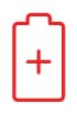 Afbeelding van de batterij met een rode contour en een rood kruis in het midden.