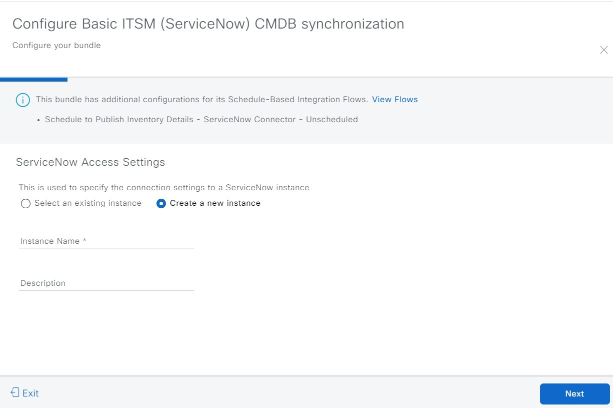 Figure 5: Page to configure either existing or new ServiceNow access settings