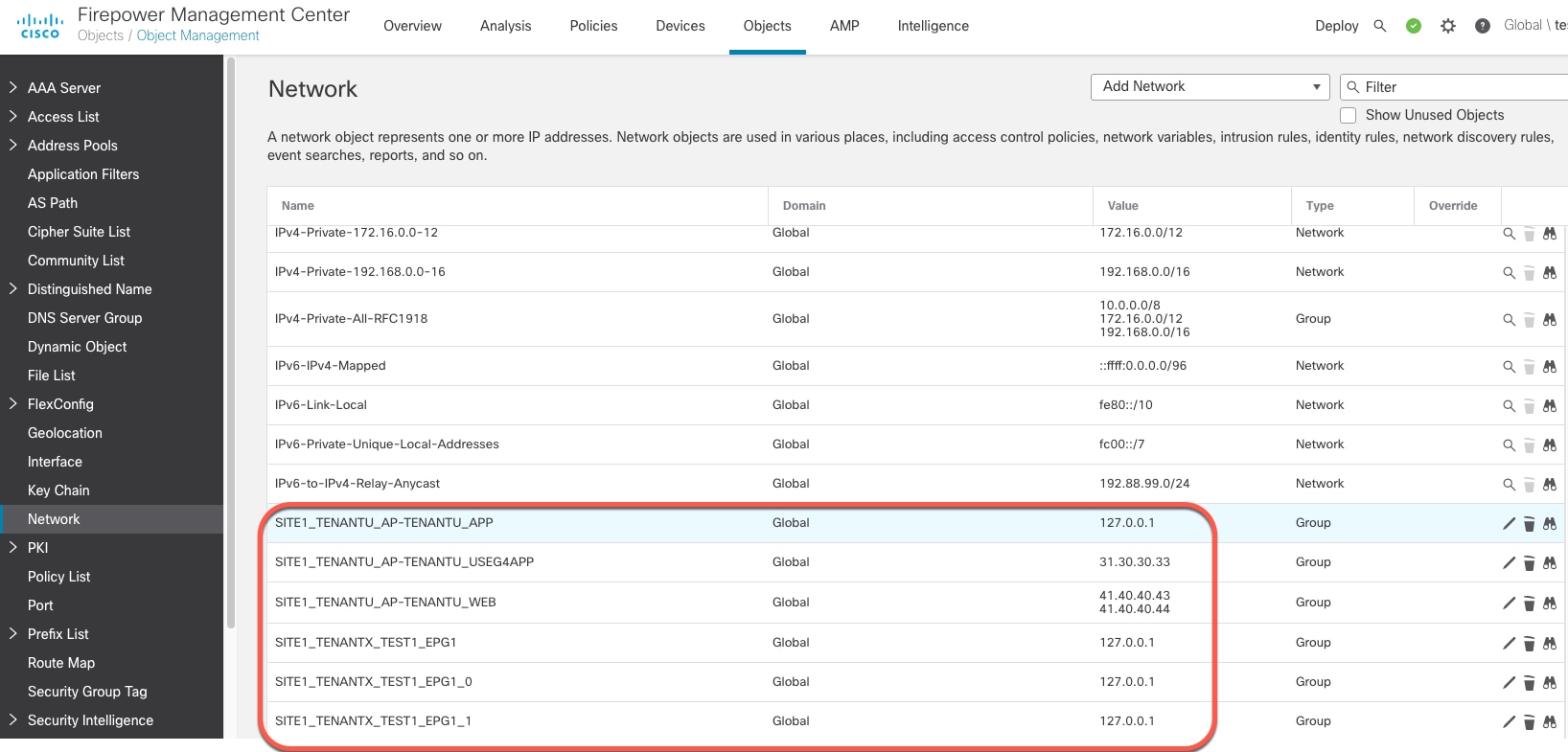 Network objects created by the Endpoint Update App are displayed in Objects > Object Management > Network if you configured it correctly