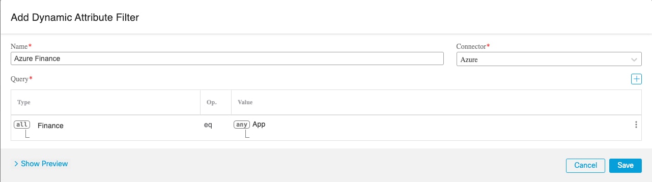 查找财务应用标签的示例 Azure 动态属性过滤器