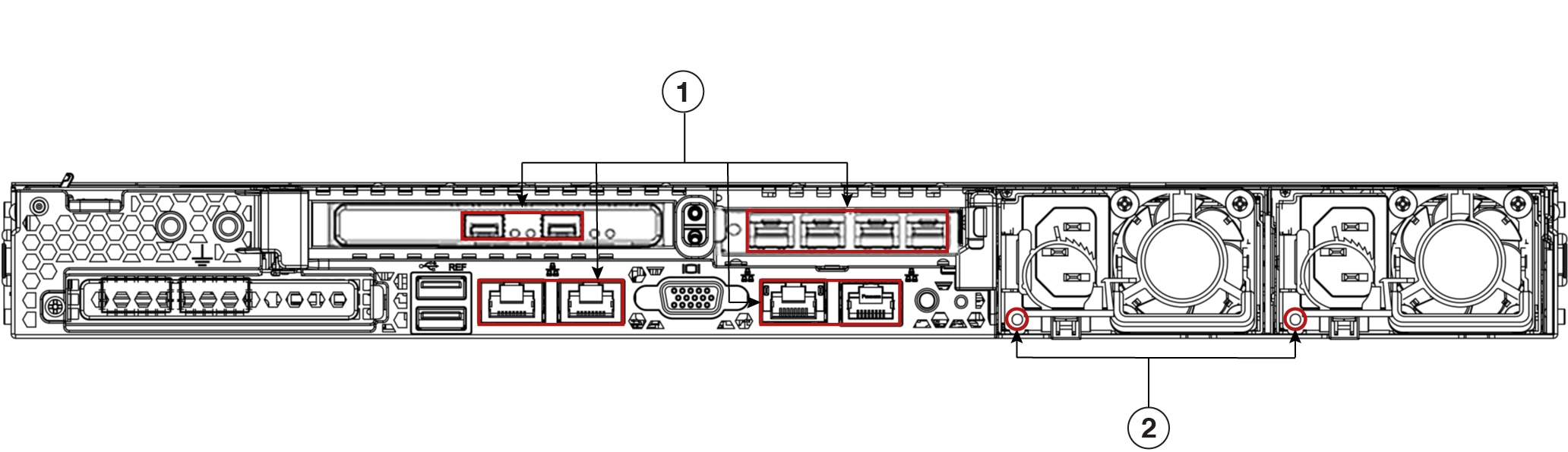 Figure 11: Rear panel LEDs on a 44 and 56-core appliance.