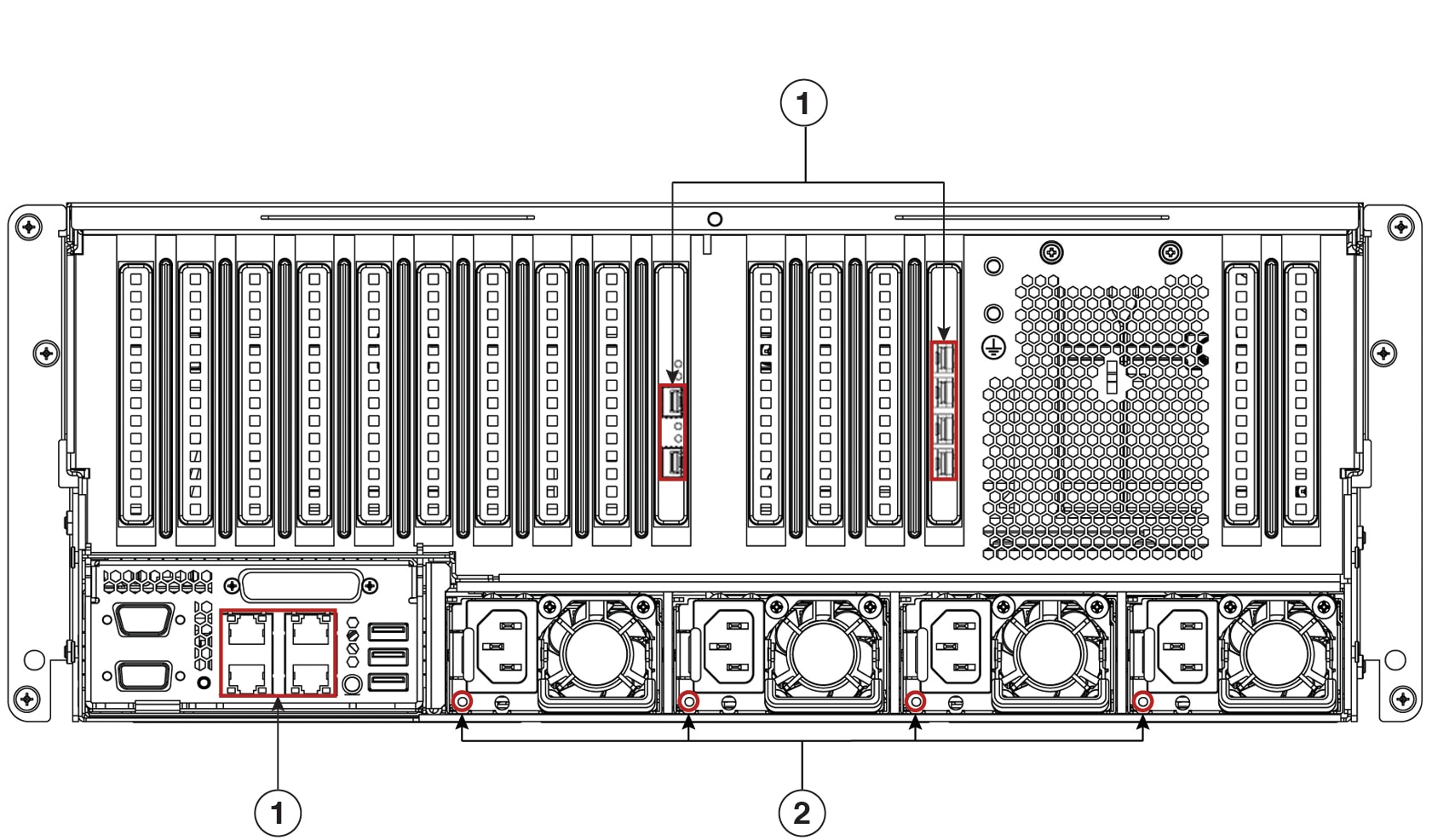 Figure 12: Rear panel LEDs on a 112-core appliance.