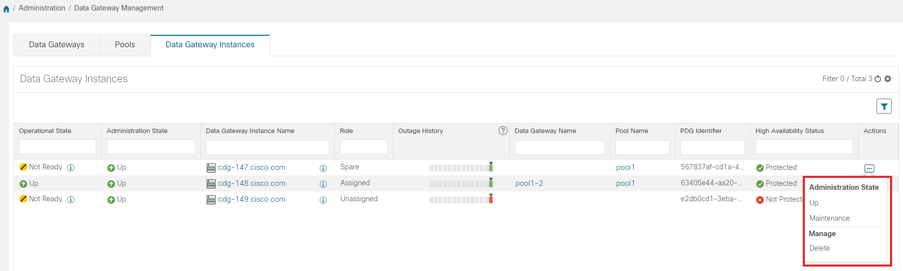 Data Gateway Instances Window