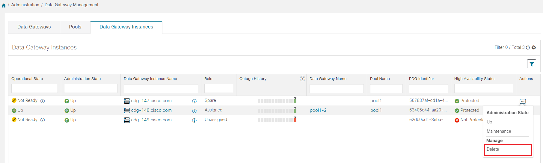 Data Gateway Instances Window