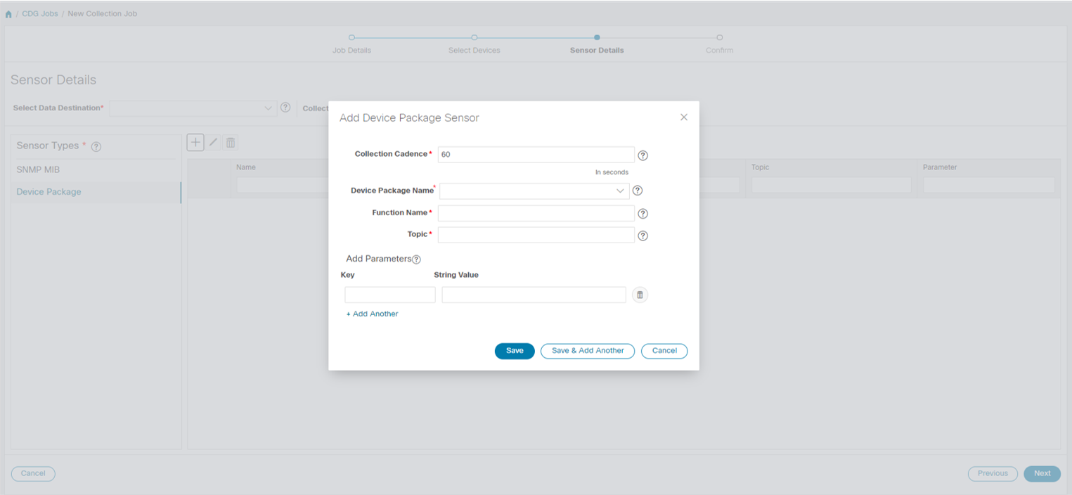 Add Device Package Sensor Dialog Box