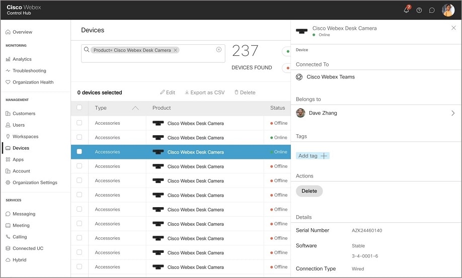 Capture d'écran pour Cisco Control Hub