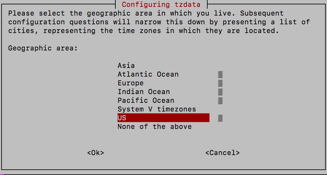 [タイムゾーン設定（Timezone Settings）] - [地理的エリアの選択（Geographic Area Selection）]