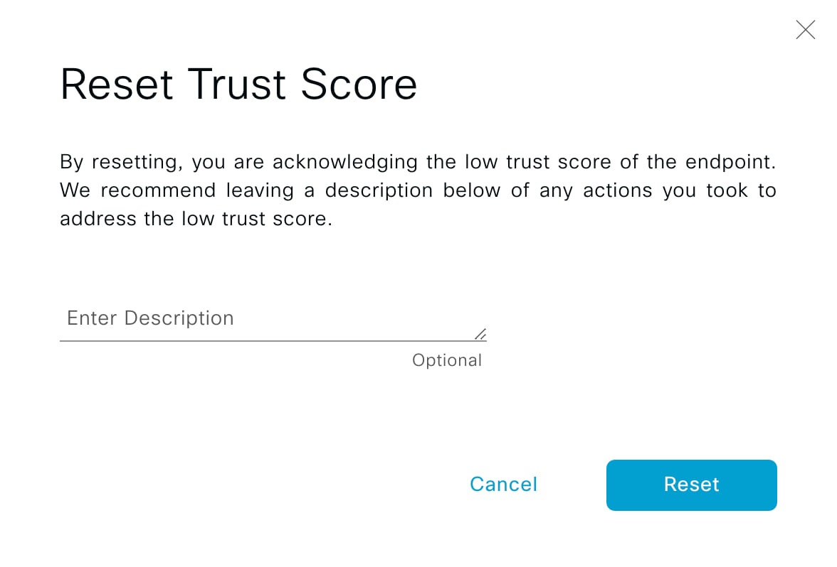 Figure 31: Reset Trust Score page.