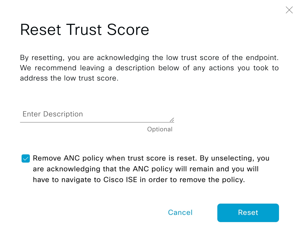 Figure 32: Reset Trust Score page.