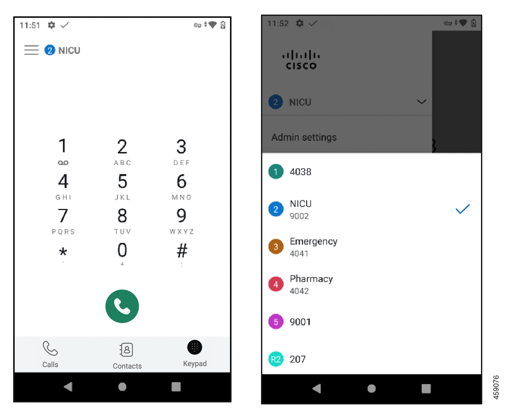 Cisco Phone app with 5 primary lines and 1 secondary line showing.