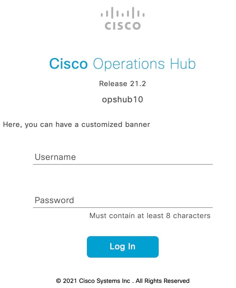 Cisco Operations Hub Login Page