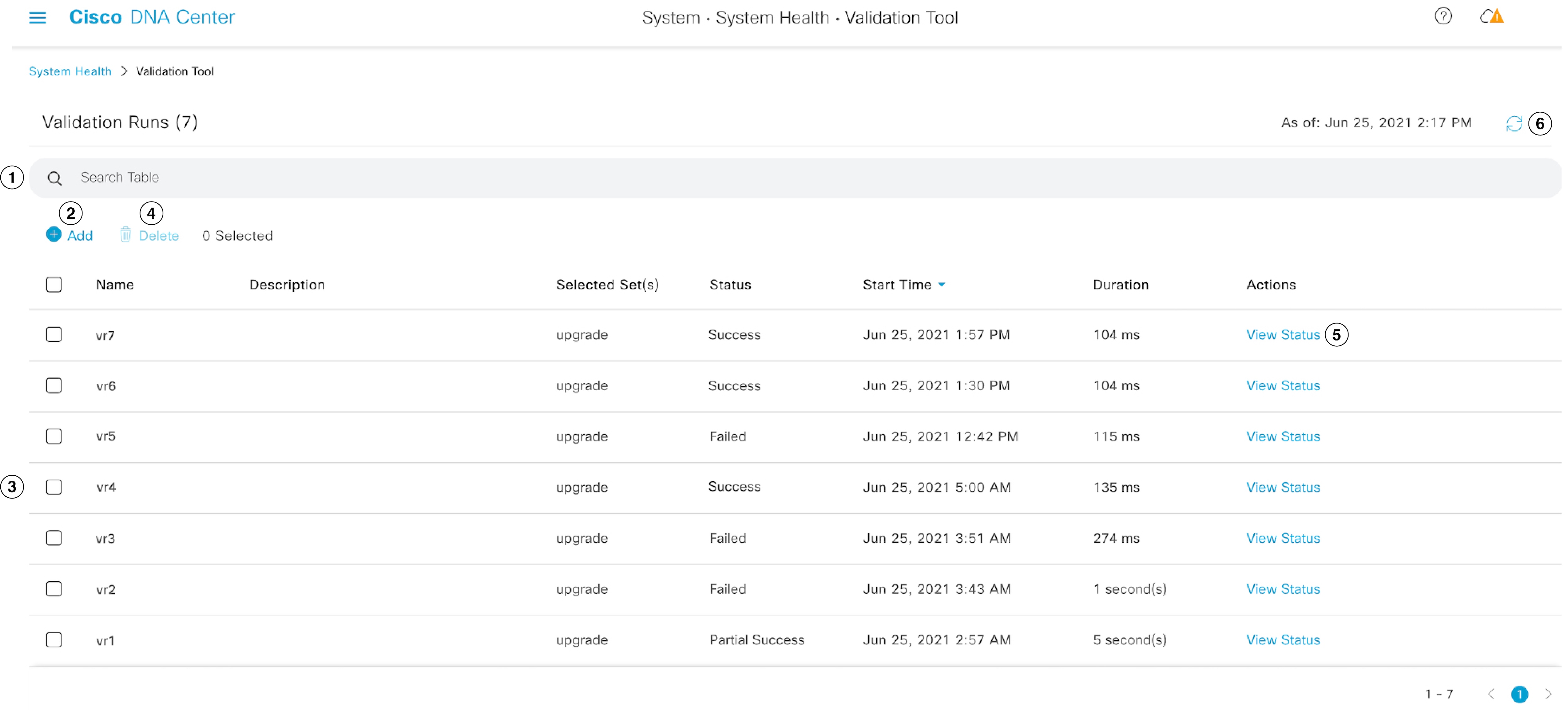 Content of Validation Tool page when the validation run information is available