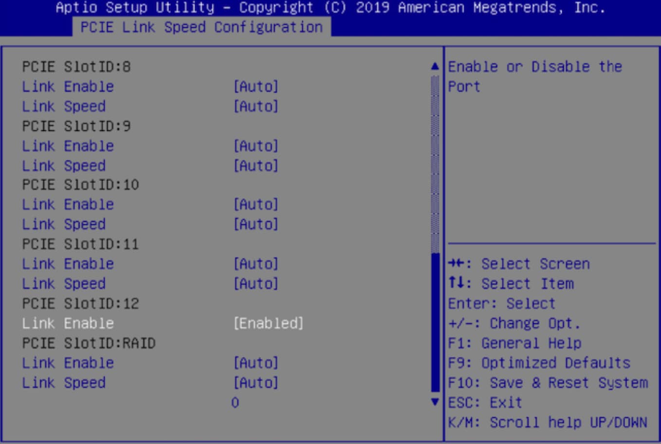 Aptio Setup Utility - PCIE Link Speed Configuration Tab