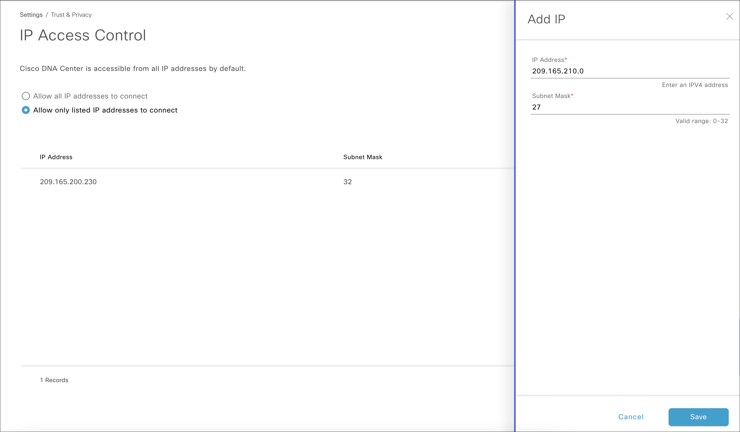 Add an IP Address to the IP Access List