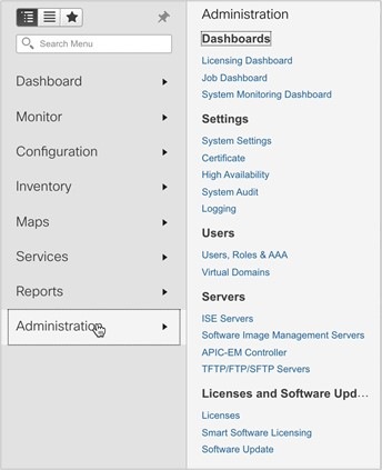 Administration > Licenses and Software Updates > Software Update