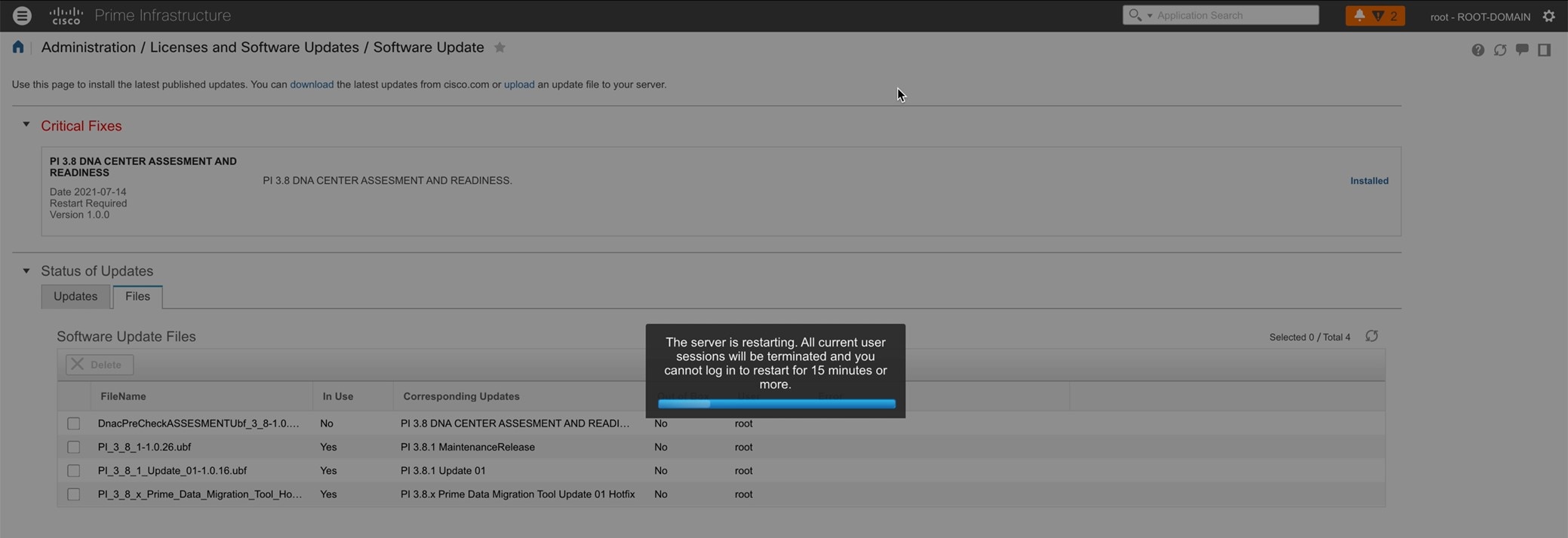 Cisco Prime Infrastructure restart