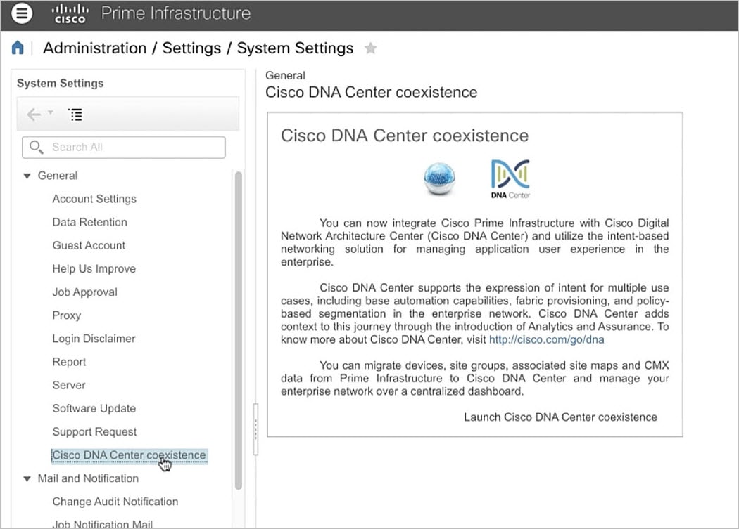 Launch Cisco DNA Center Coexistence