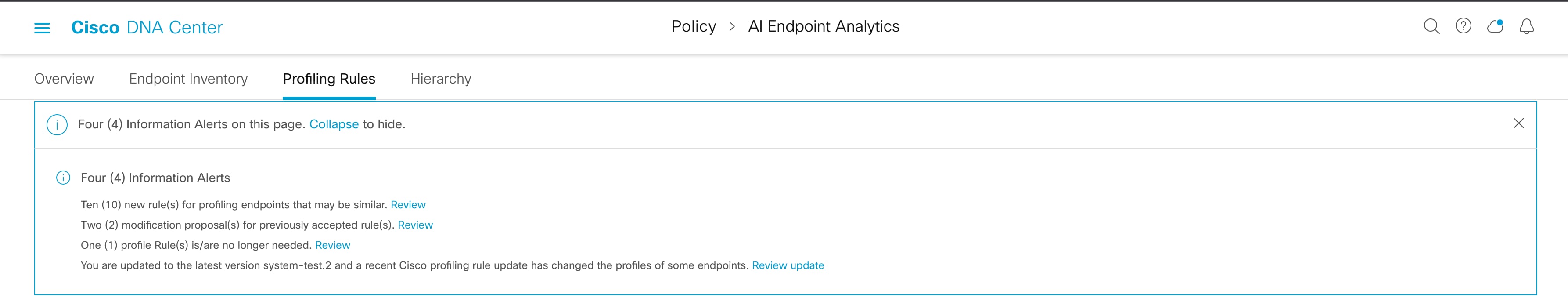 Figure 35: Profiling Rules page.