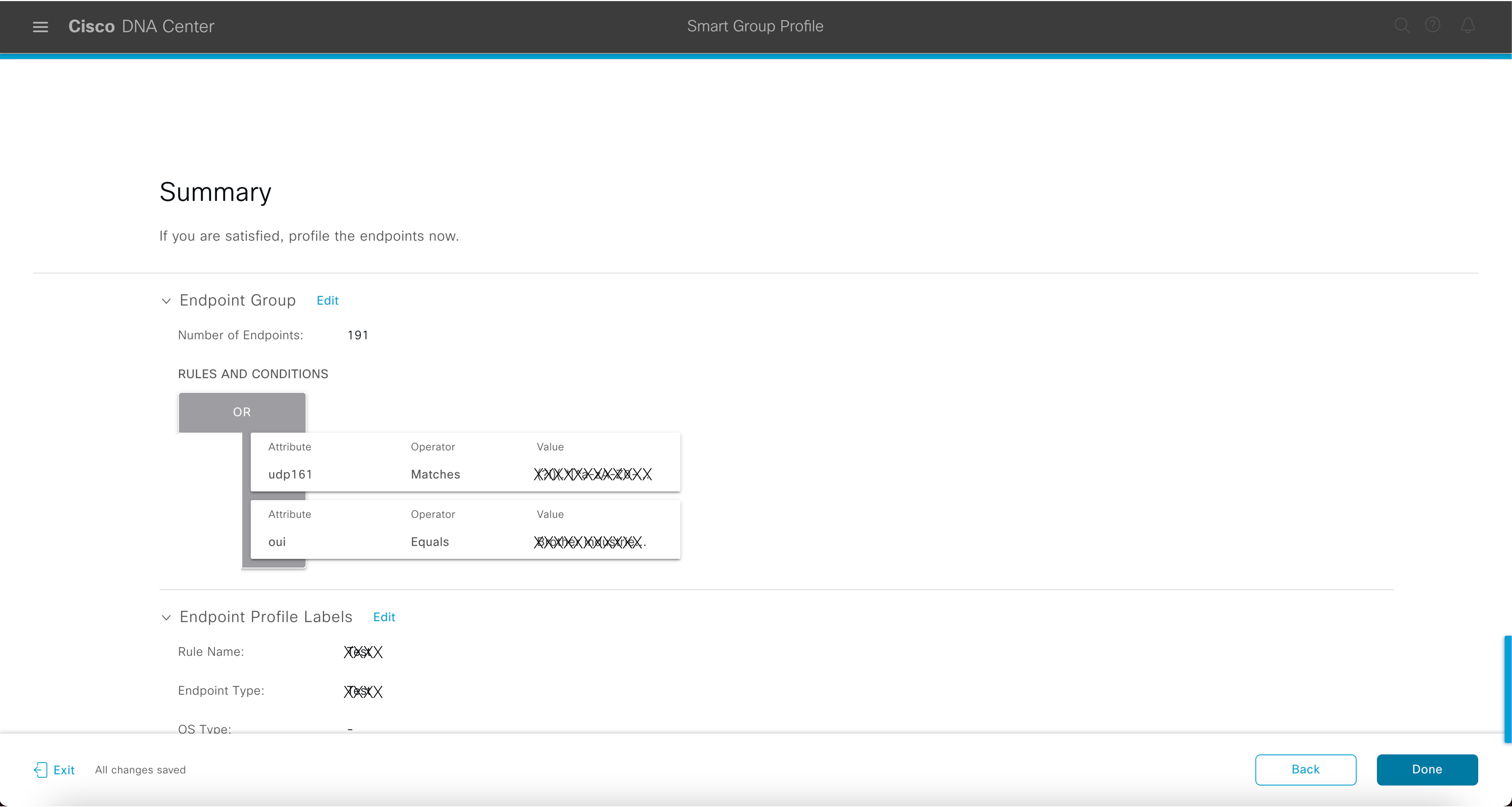 Figure 38: Summary Window with endpoint profiles.