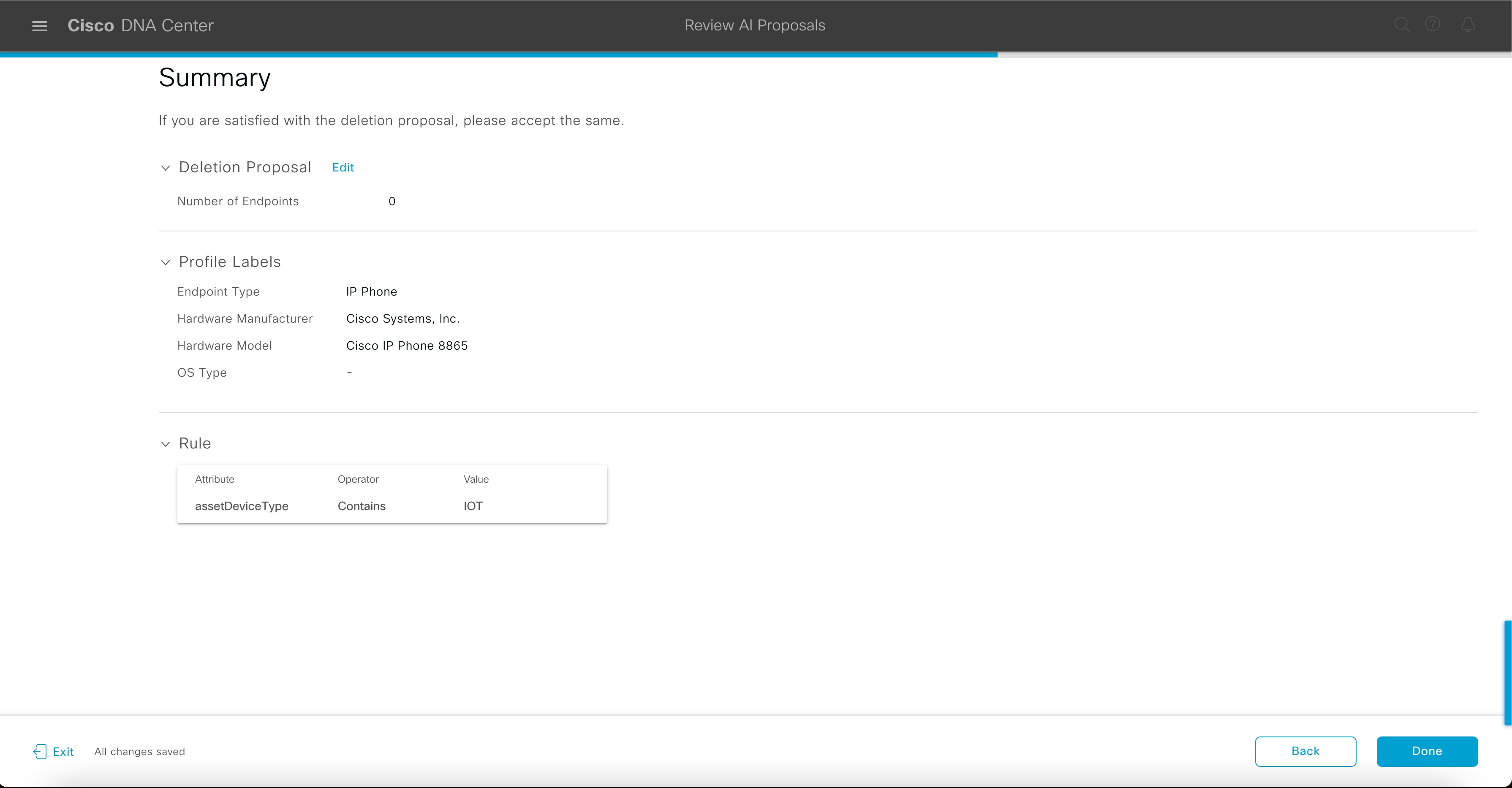 Figure 42: Summary window for deletion proposal.