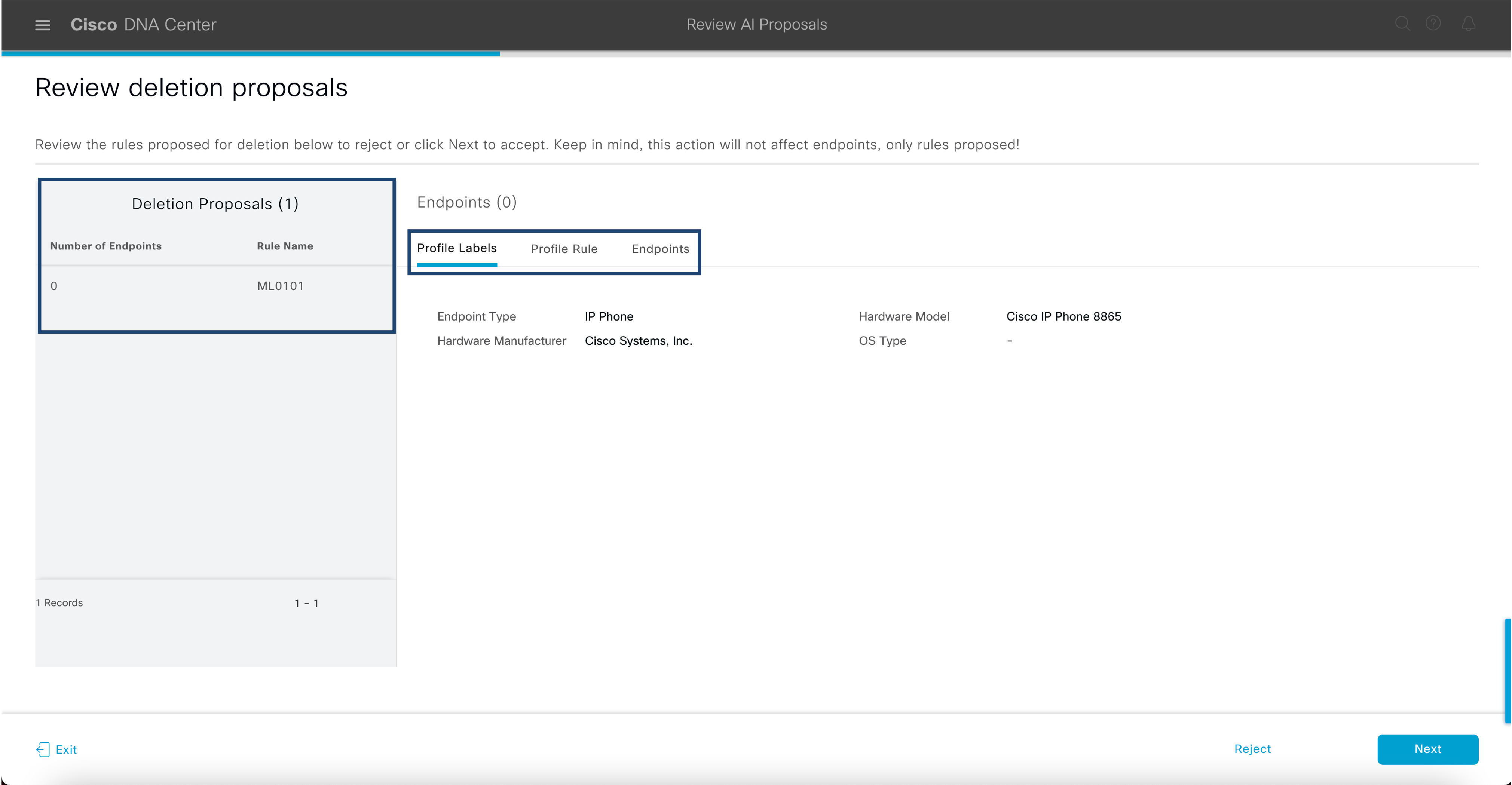 Figure 41: Review deletion proposalss window, with proposals and endpoints.