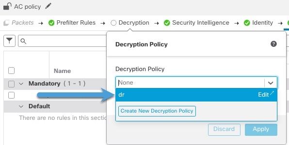 For your decryption policy to have any effect, you must associate it with an access control policy.