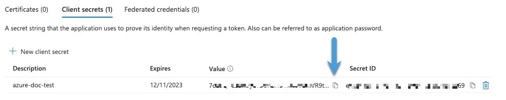 クライアントシークレットは二度と表示されないため、クライアントシークレットを直ちにクリップボードにコピーします。