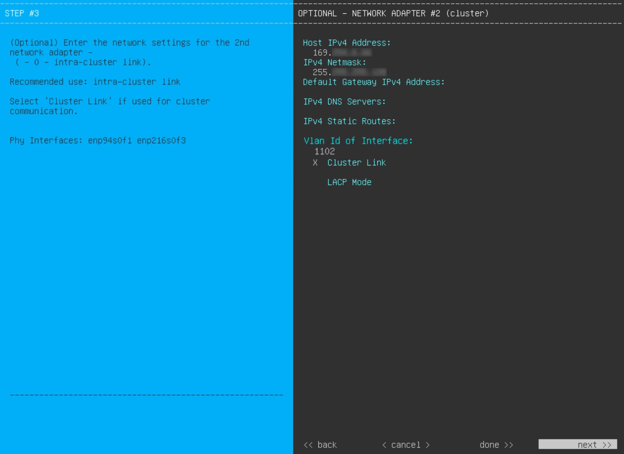 The Maglev Configuration wizard displays the step to enter the network settings for the second network adapter.