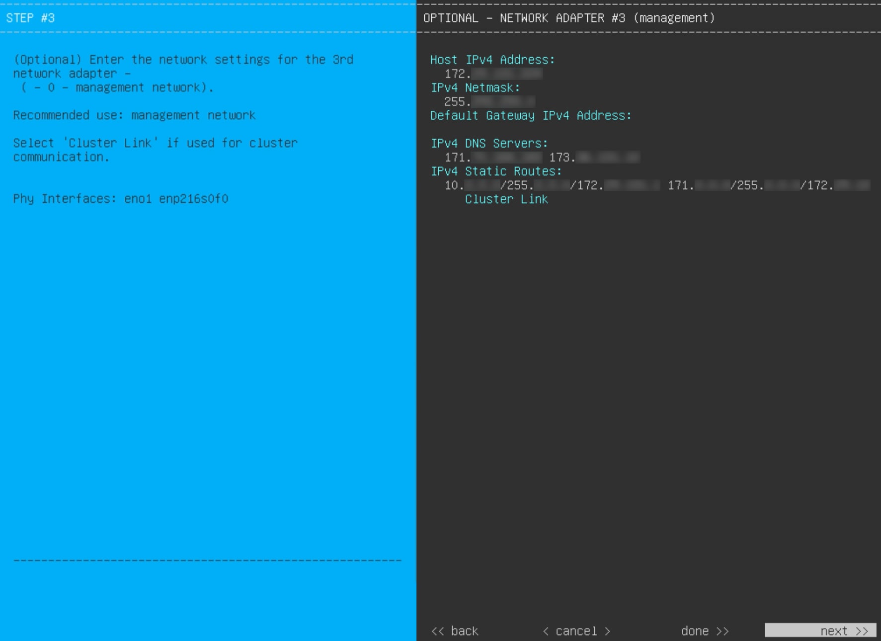 The Maglev Configuration wizard displays the step to enter the network settings for the third network adapter.