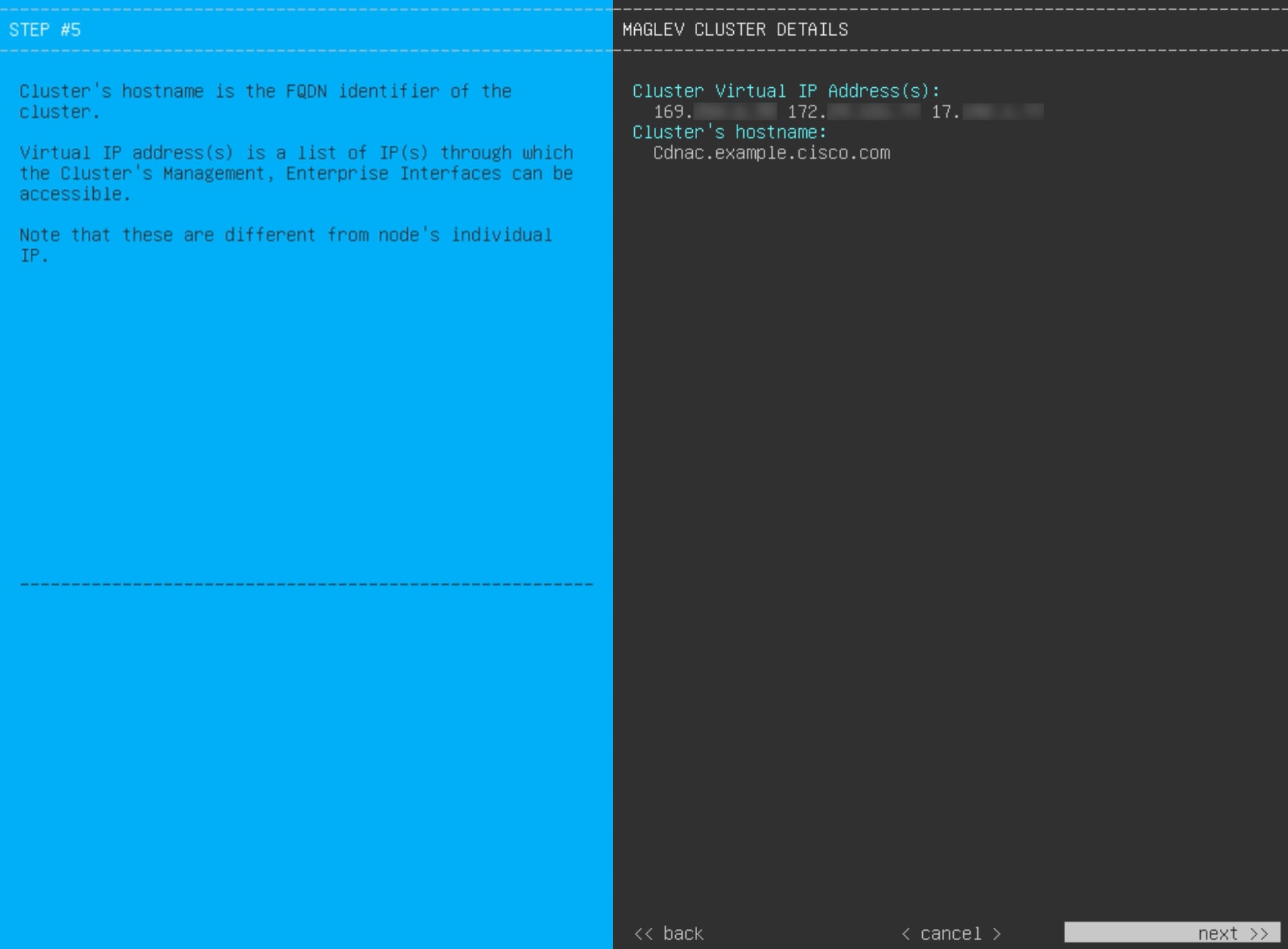 The Maglev Configuration wizard displays the step to enter the Maglev cluster details configuration settings.