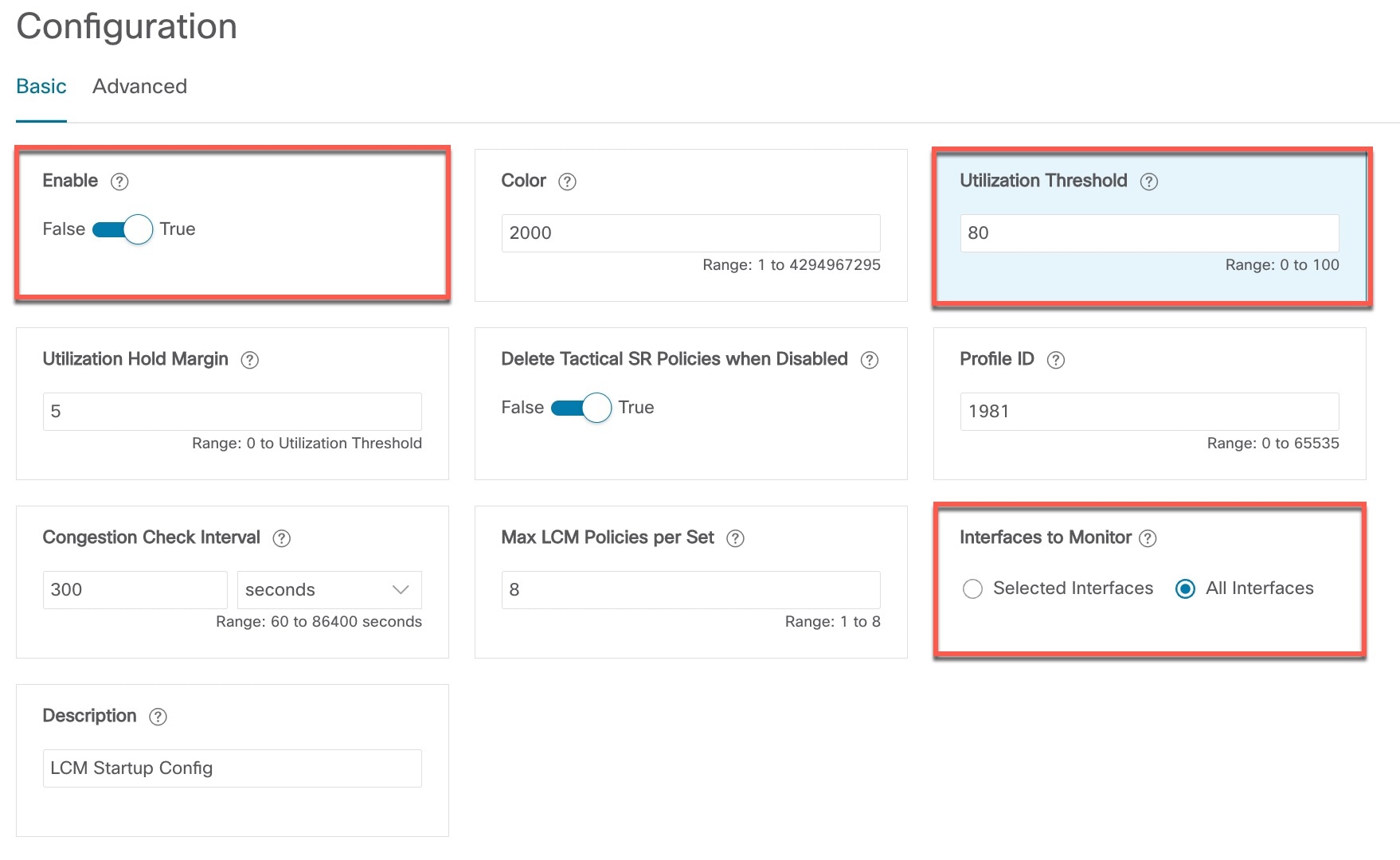 LCM Configuration Page