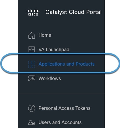 In the Cisco DNA Portal, go to Applications and Products