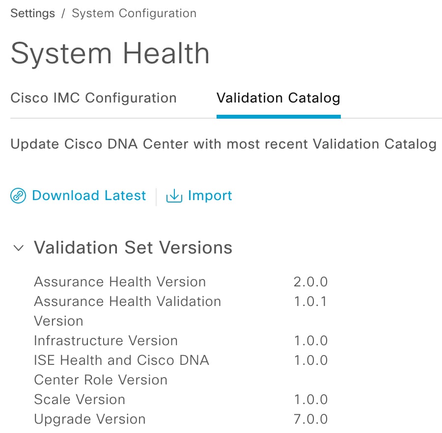 System Health validation set settings