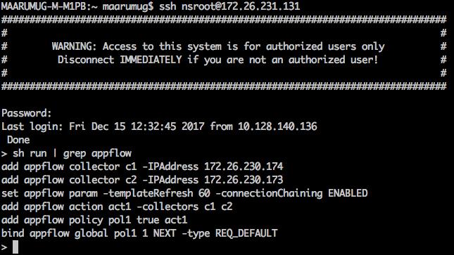 Running configuration of AppFlow on Citrix NetScaler load balancer