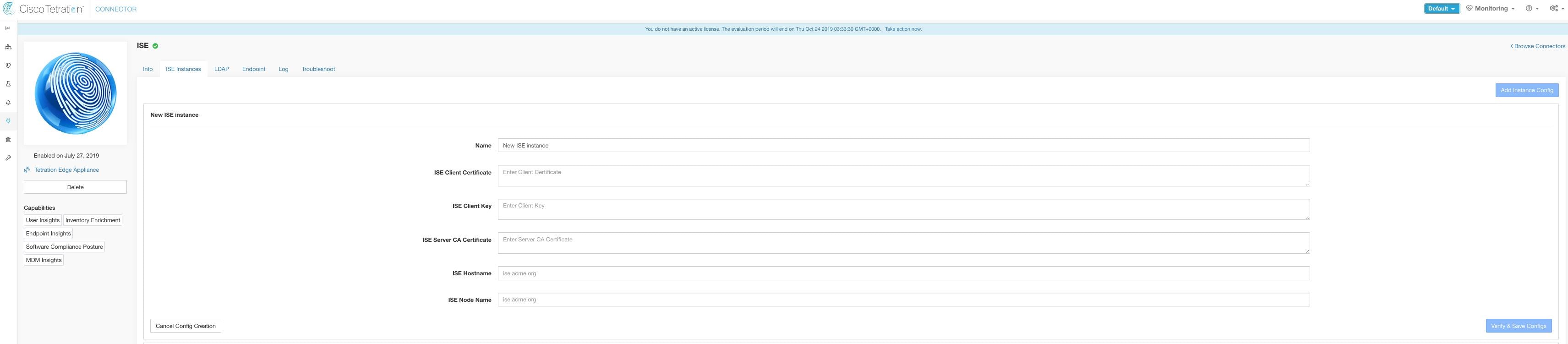 ISE instance config