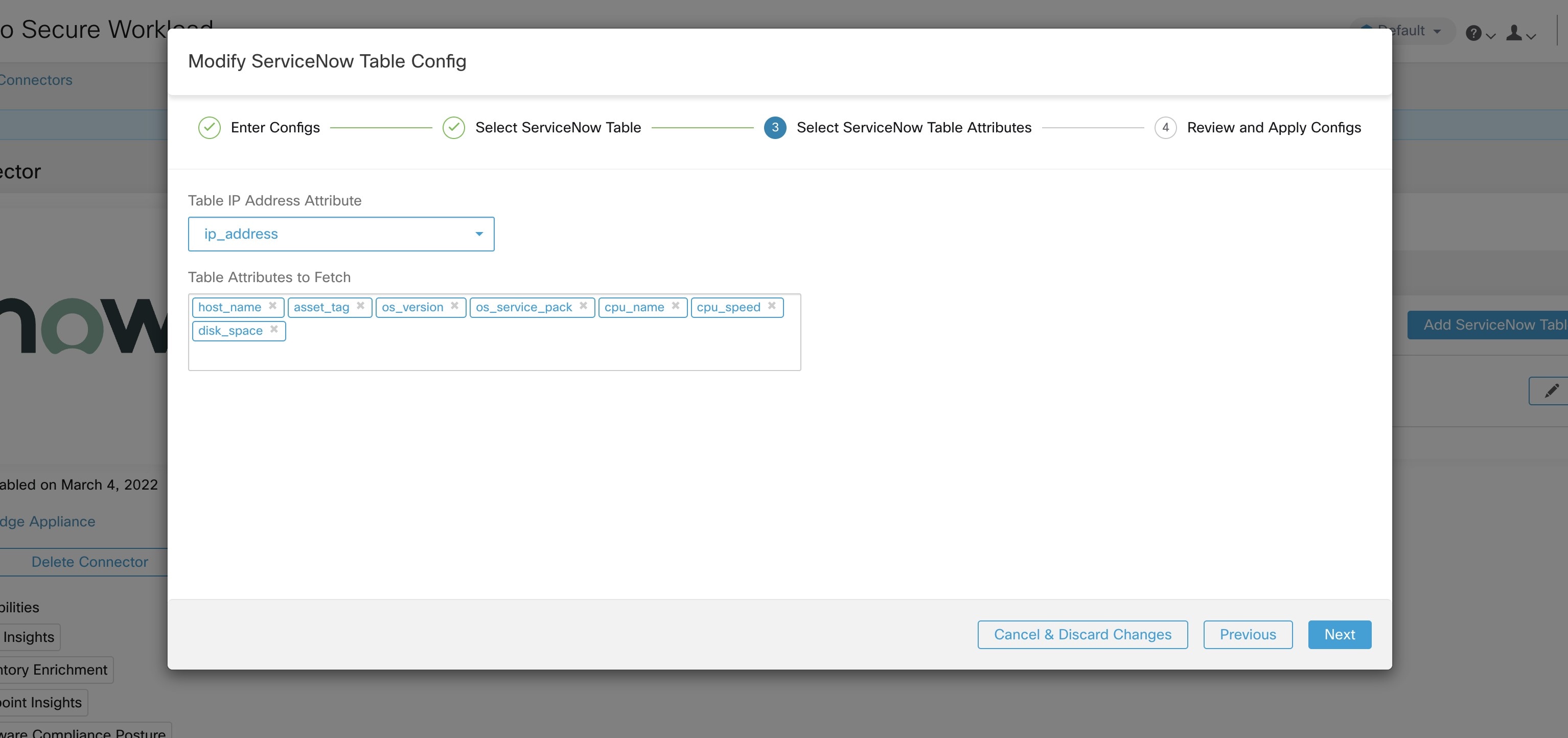 User selects the ip_address attribute, and other attribute in the table