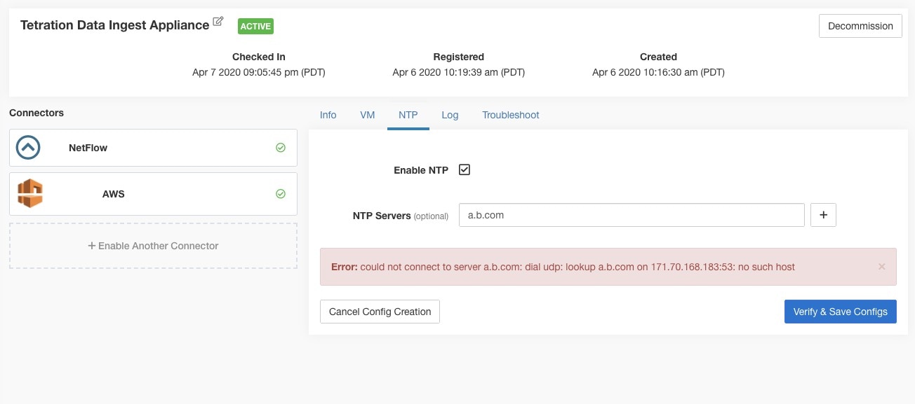 Error while testing NTP configuration