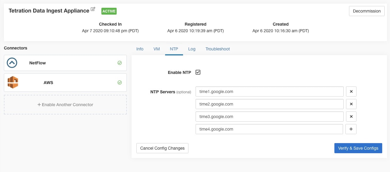 NTP configuration with valid NTP servers