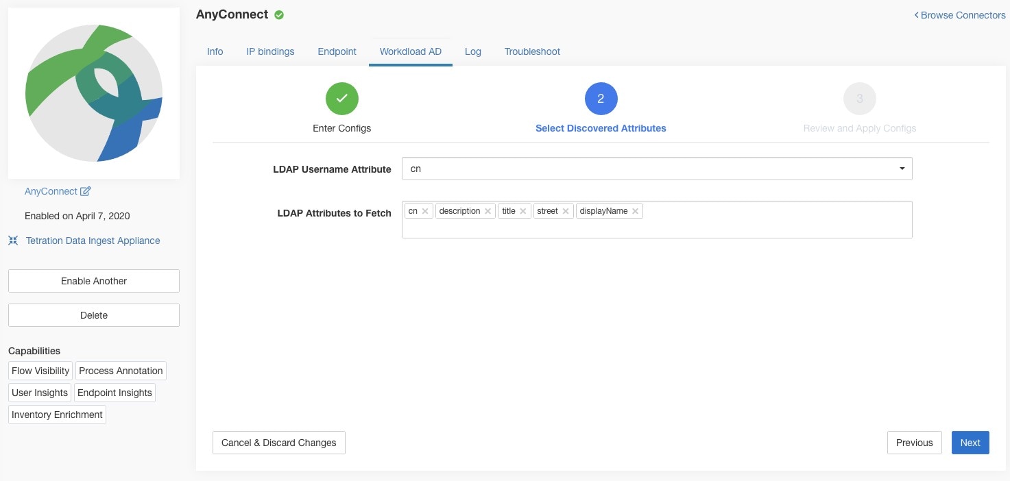 Identify username attribute and attributes to collect for each username