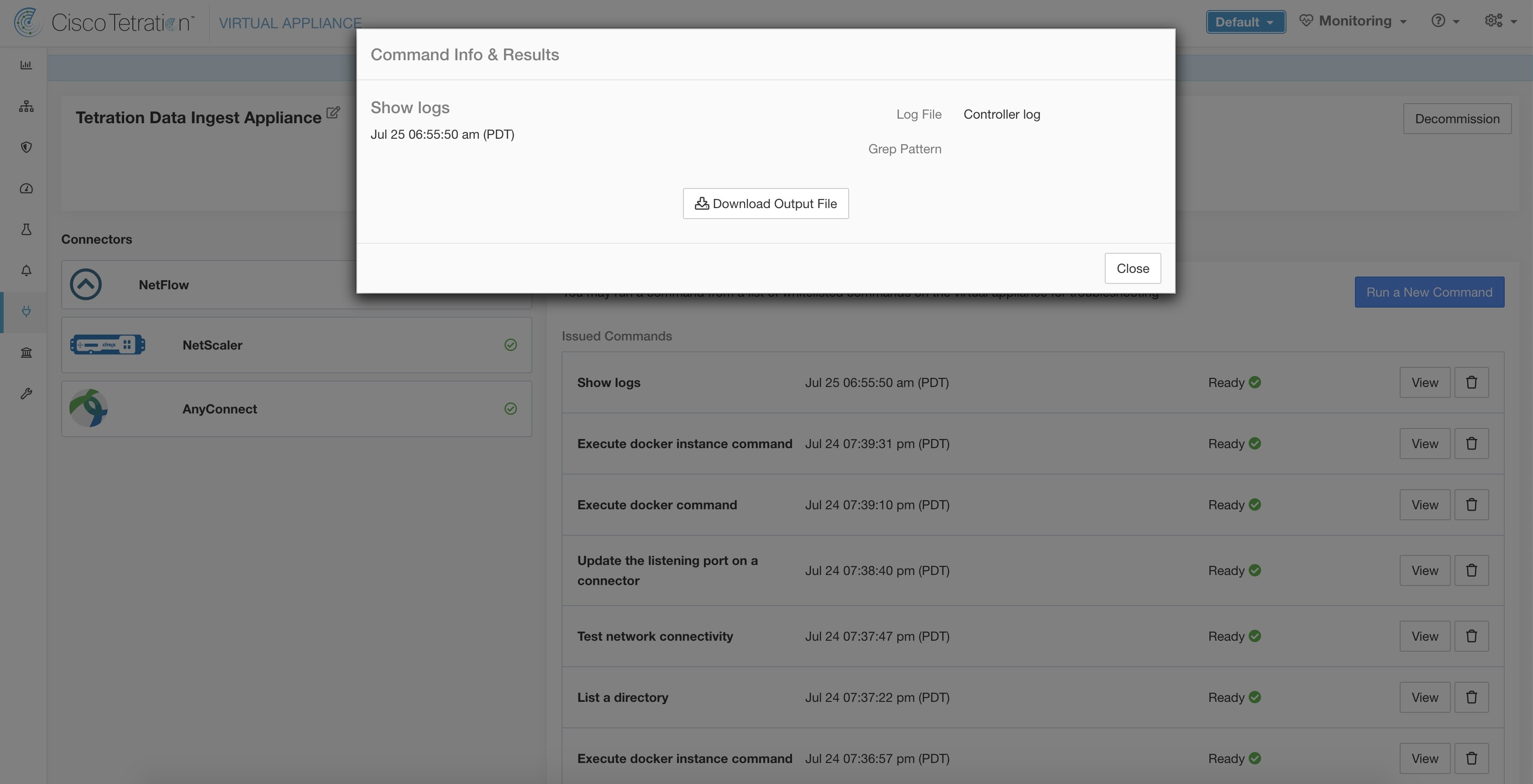 Download Show Logs output from Secure Workload Ingest appliance