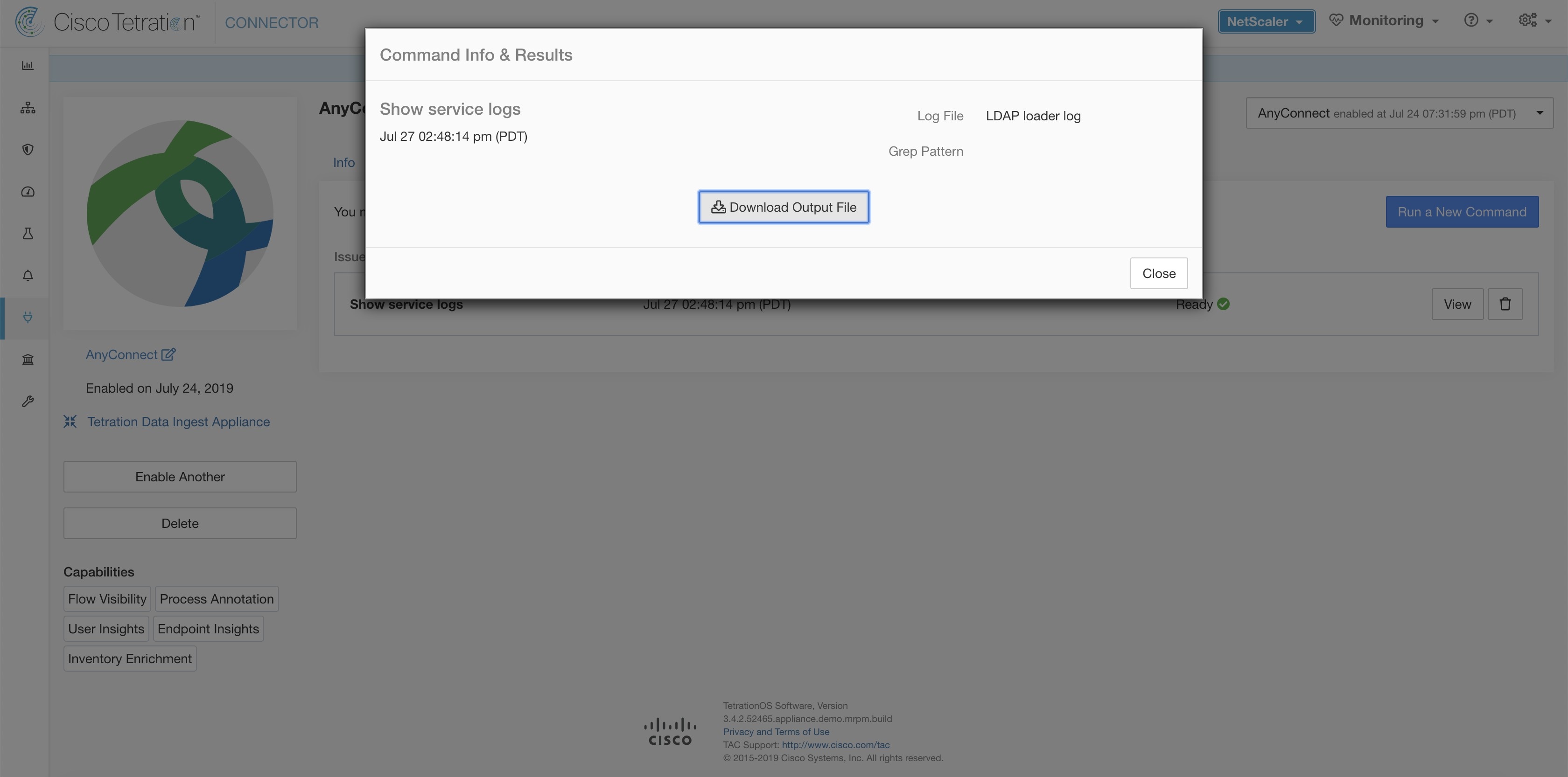 Download Show Service Logs output from AnyConnect connector for LDAP loader log log file