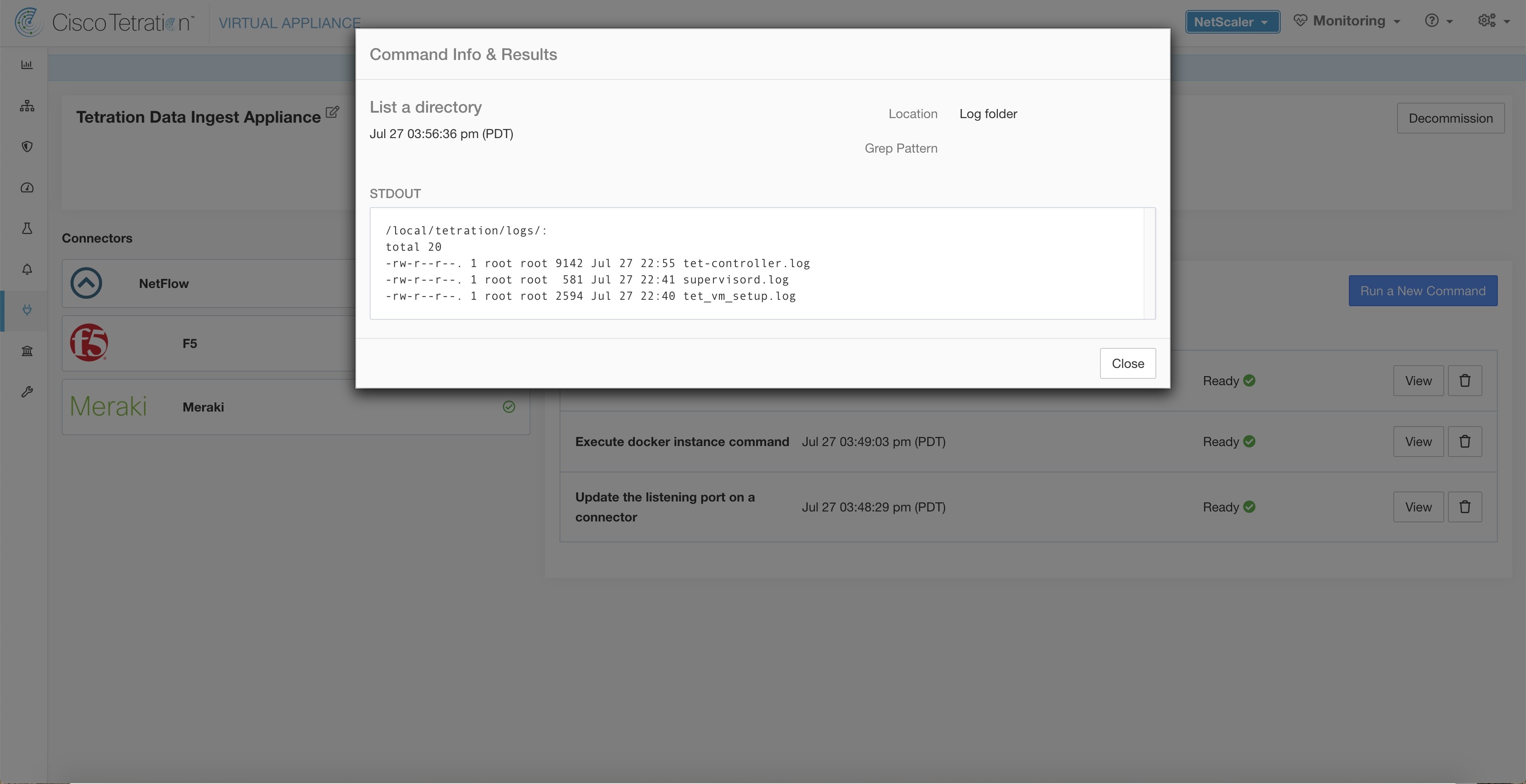 List the files in log folder in Secure Workload Ingest appliance