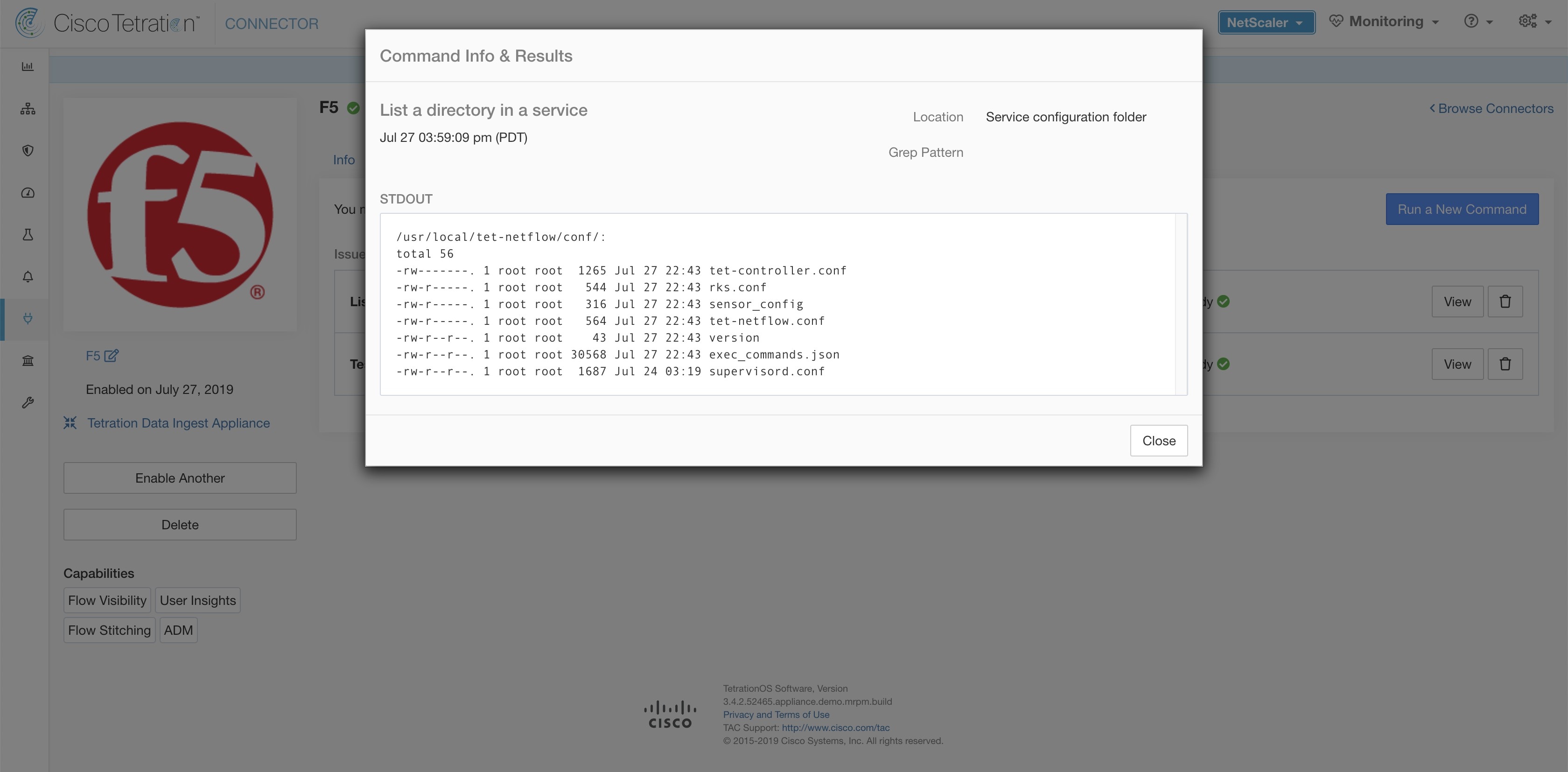 List the files in configuration folder of F5 connector in Secure Workload Ingest appliance