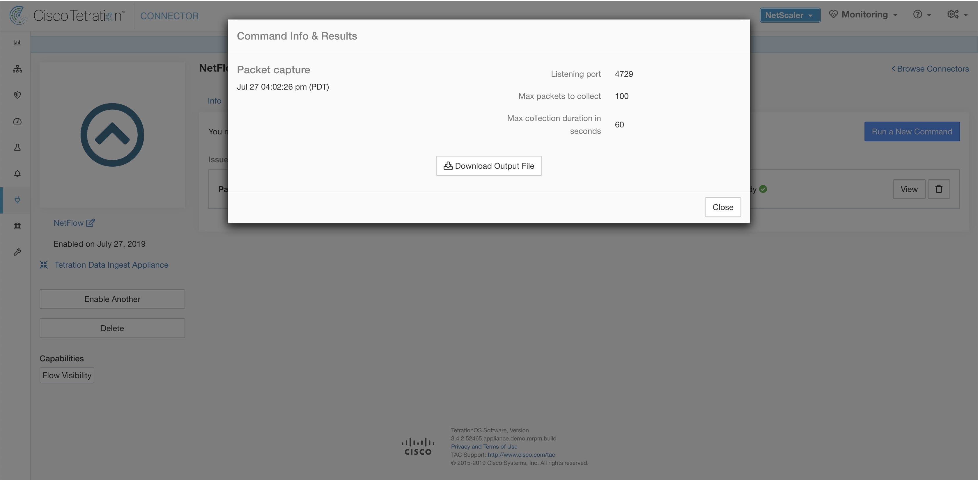 Capture packets on a given port on NetFlow connector