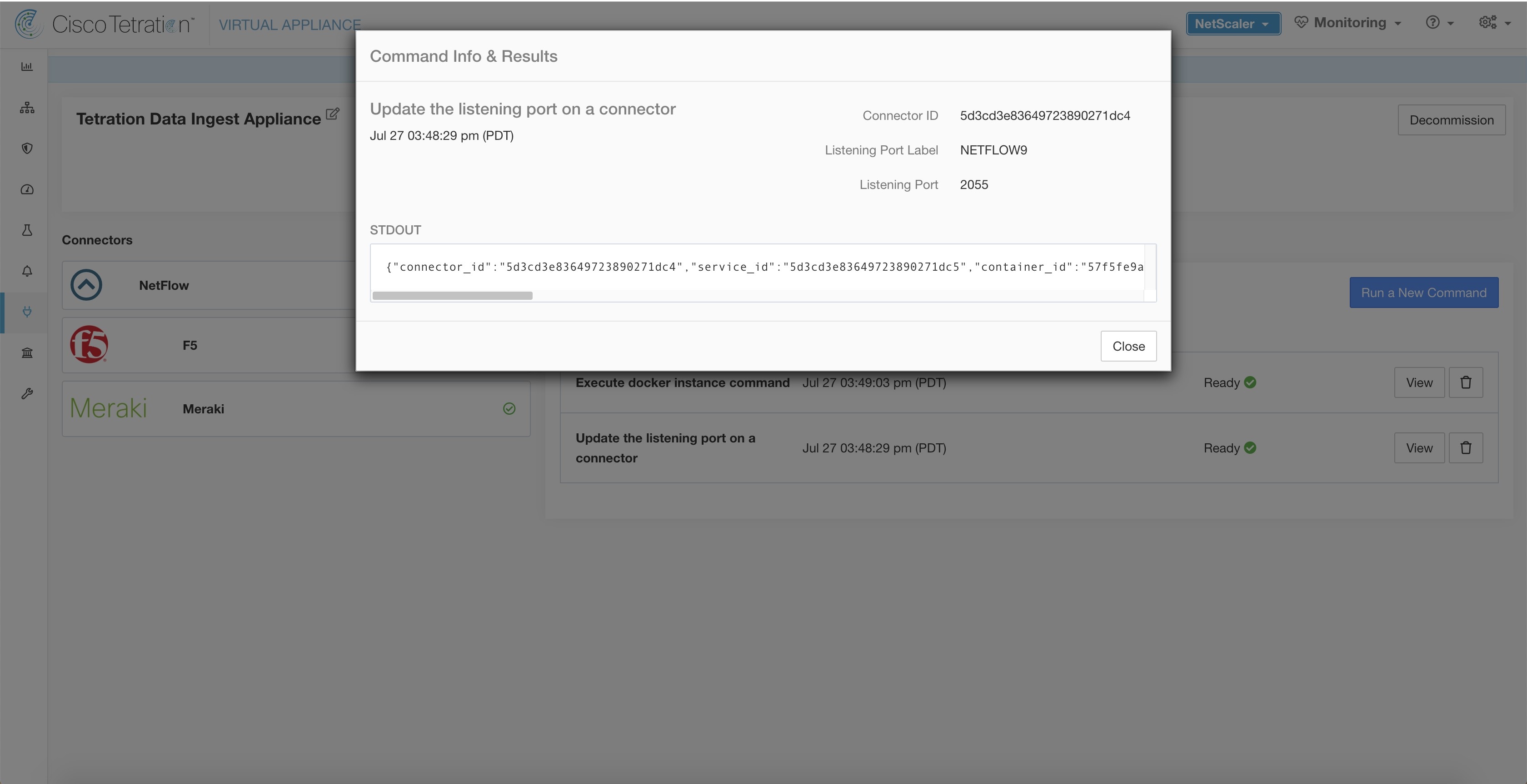 Update listening port on Meraki connector to 2055 in Secure Workload Ingest appliance