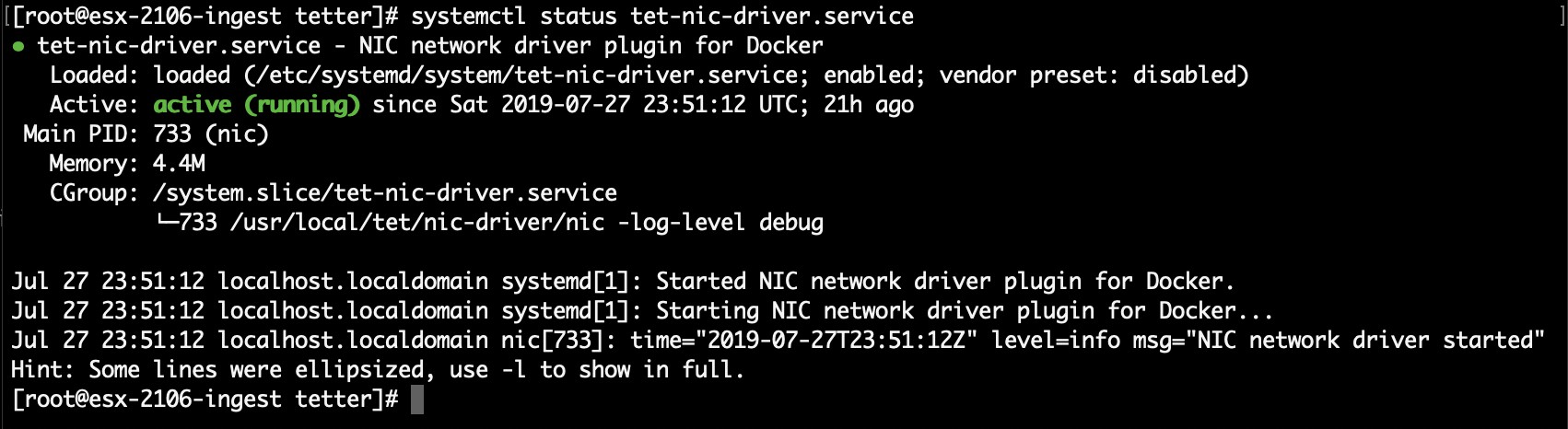 Secure Workload network driver service status