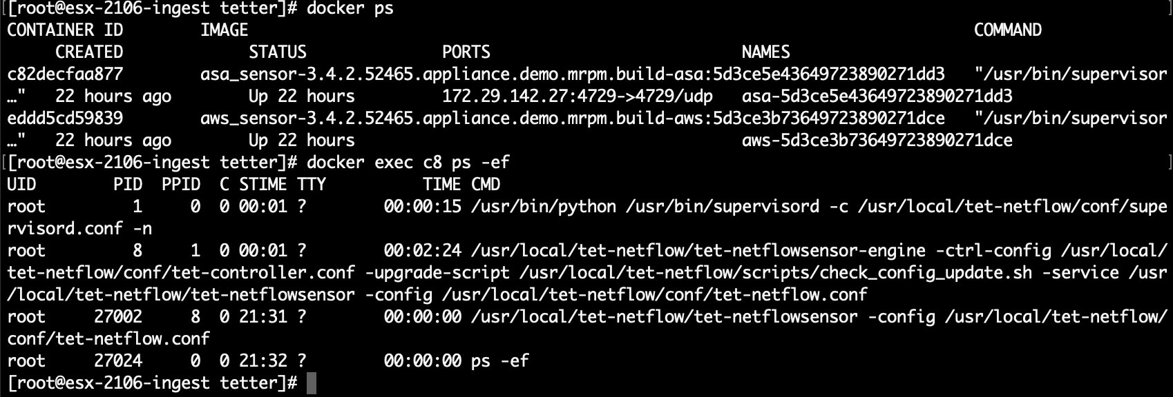 Secure Workload Ingest アプライアンスの Cisco Secure Firewall ASA コネクタでの実行中プロセス