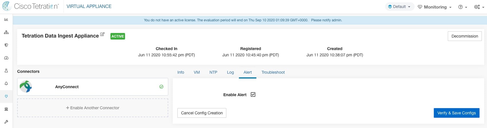 Cisco Secure Workload Data Ingest アプライアンスでのアラート設定の表示