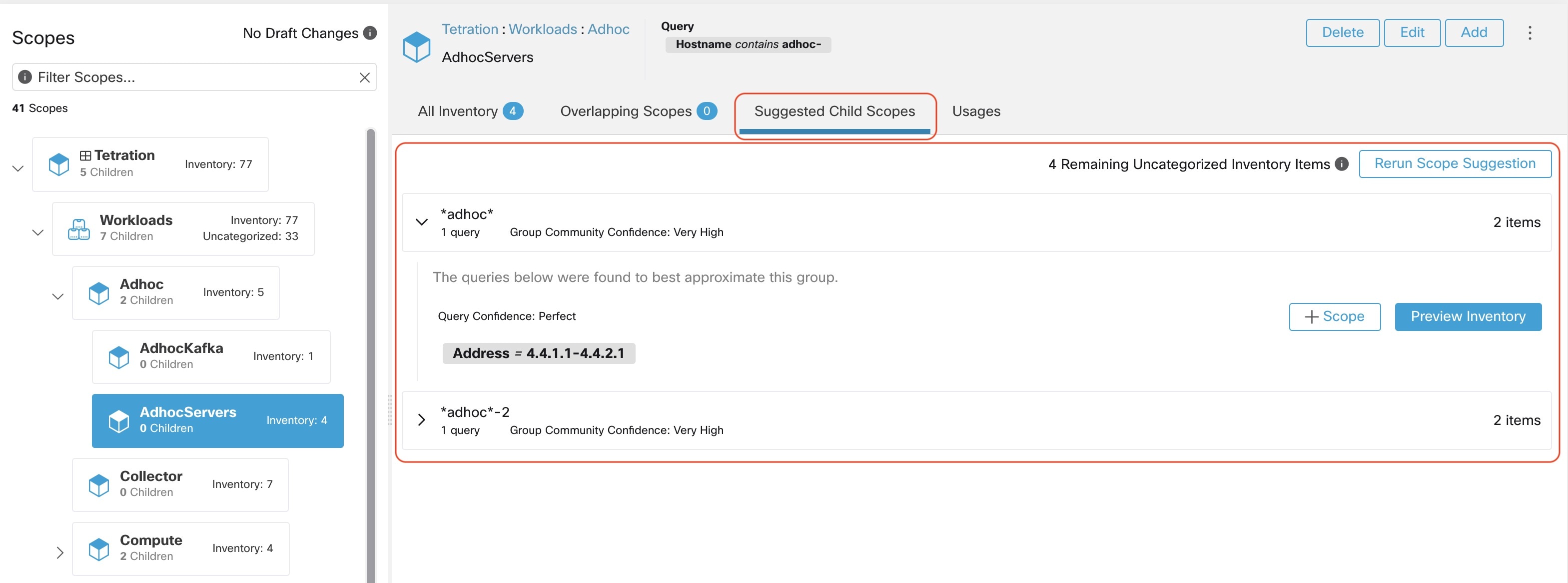 Example of scope suggestion output queries