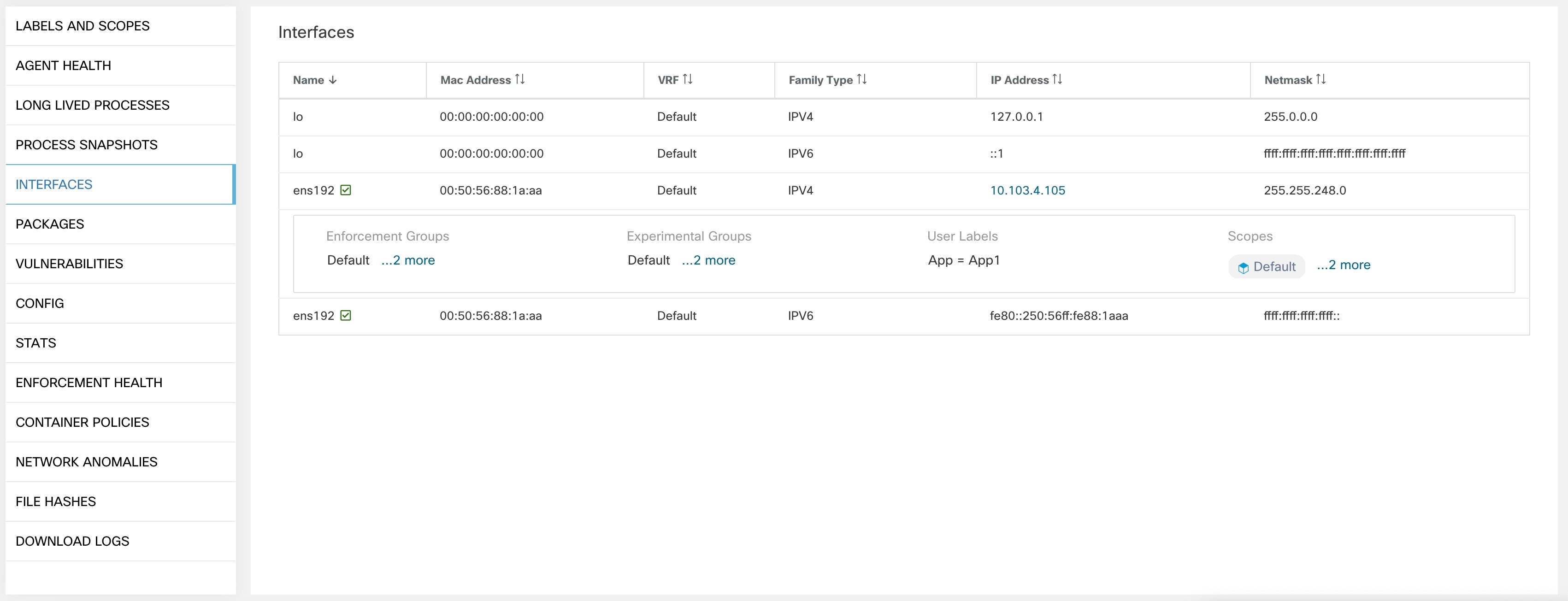 Workload Interface List